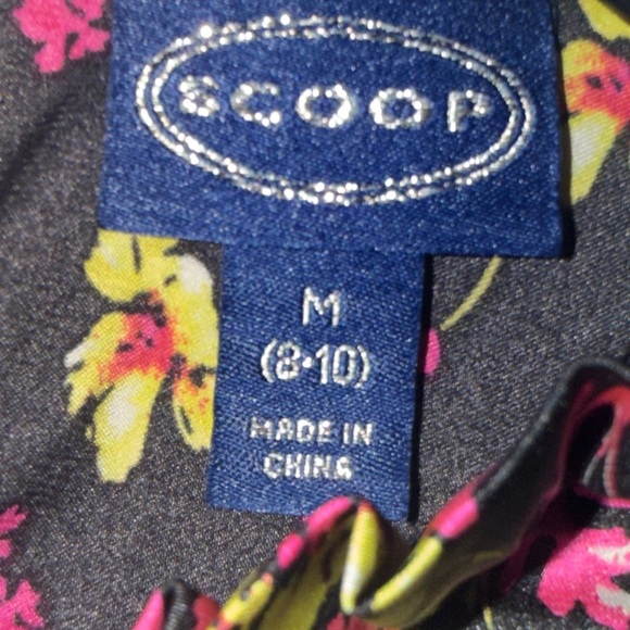 Scoop Black Floral Peplum Blouse M | Stretch Top Pink Yellow Flowers - Picture 5 of 6